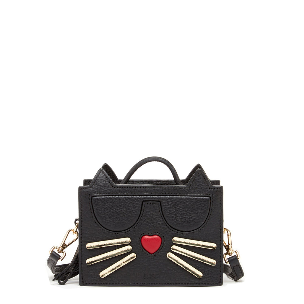 Leather Cat Bag Black Crossbody Purse