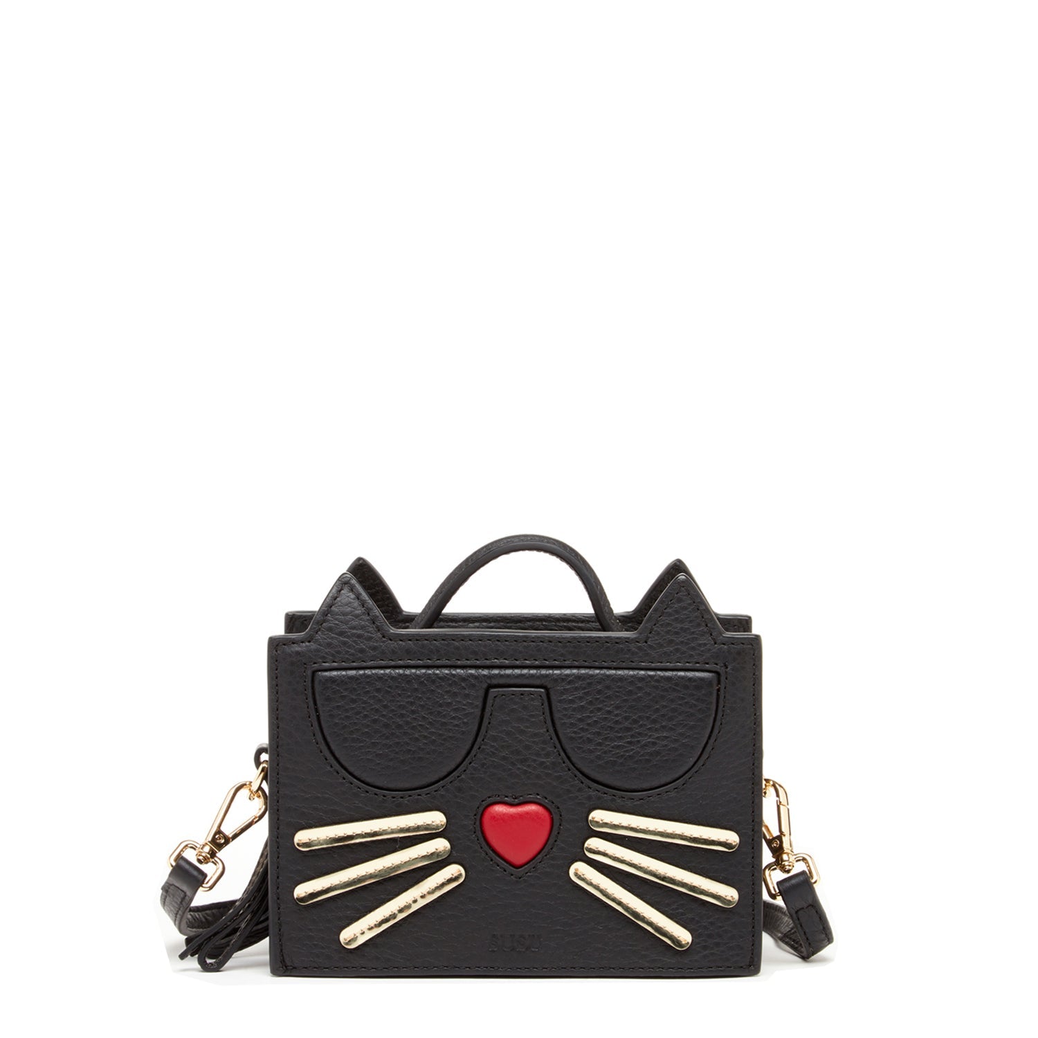 Leather Cat Bag Black Crossbody Purse