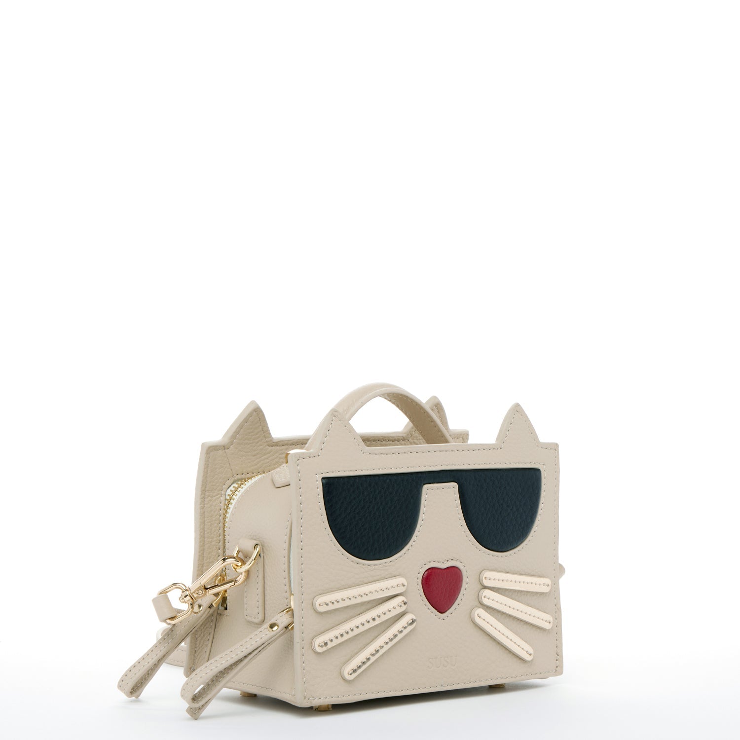 The Cat Leather Cat Crossbody Bag Light Beige Cream